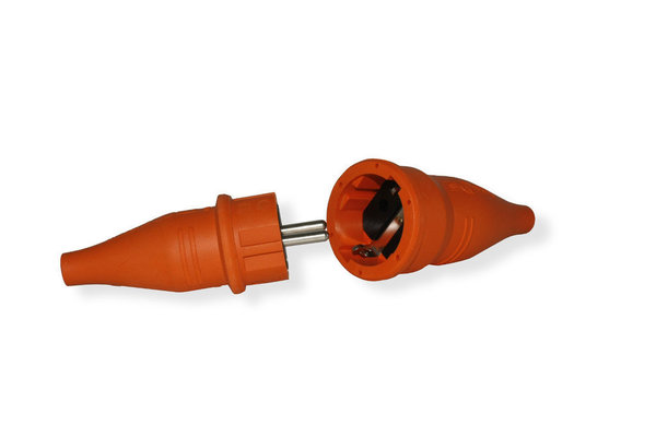 Schutzkontakt Stecker und Kupplung für Kabelquerschnitt bis 1,5 mm² in Orange