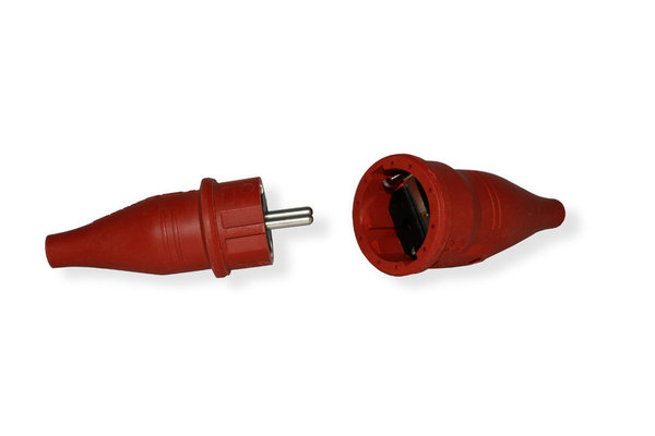 Schutzkontakt Stecker und Kupplung für Kabelquerschnitt bis 1,5 mm² in Rot